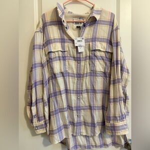 American Eagle Outfitters Lavender and Cream Plaid Shirt